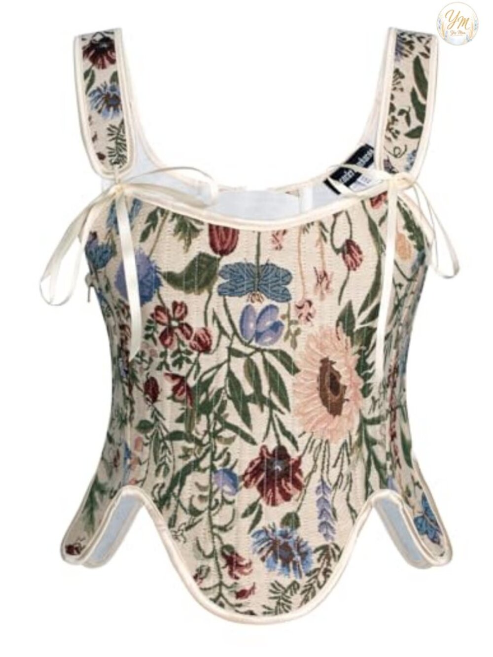 Renaissance Floral Corset Top Lace Up Bustier Square Neck Slim Fit